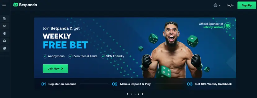 Zrzut ekranu strony głównej Betpanda