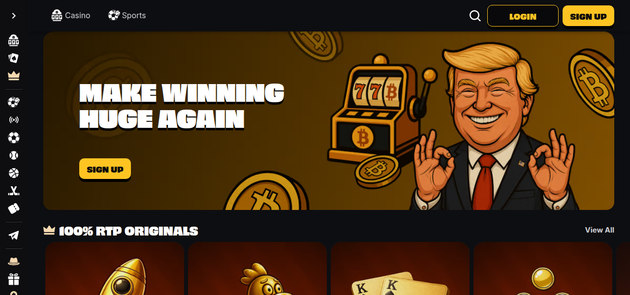 Zrzut ekranu strony głównej Slotsdon pokazujący ofertę gier i design kasyna